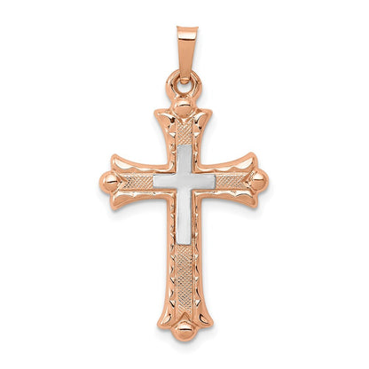 14k Two-tone Gold Budded Cross Pendant for Women