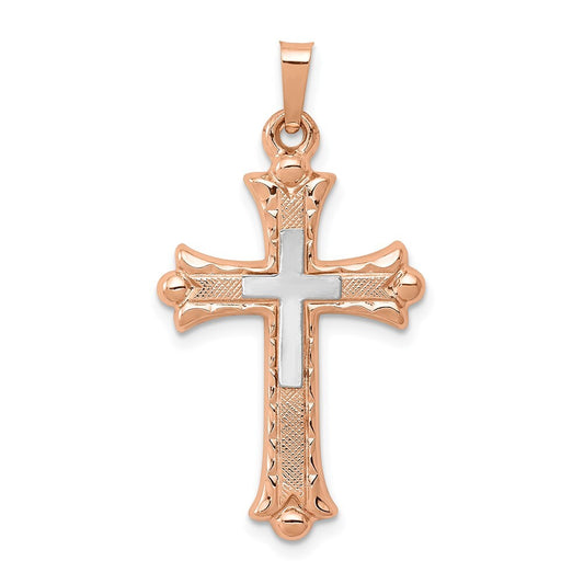 14k Two-tone Gold Budded Cross Pendant for Women