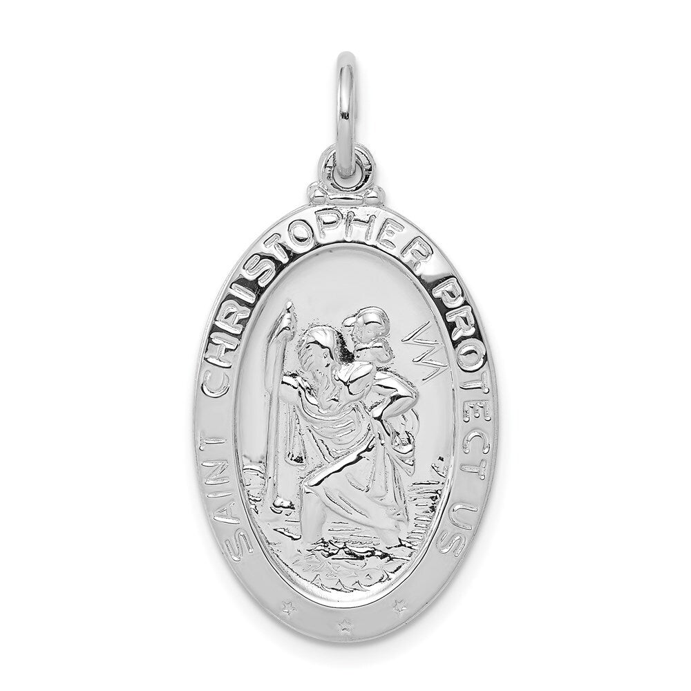 Sterling Silver Rhodium-plated Saint Christopher Medal Pendant