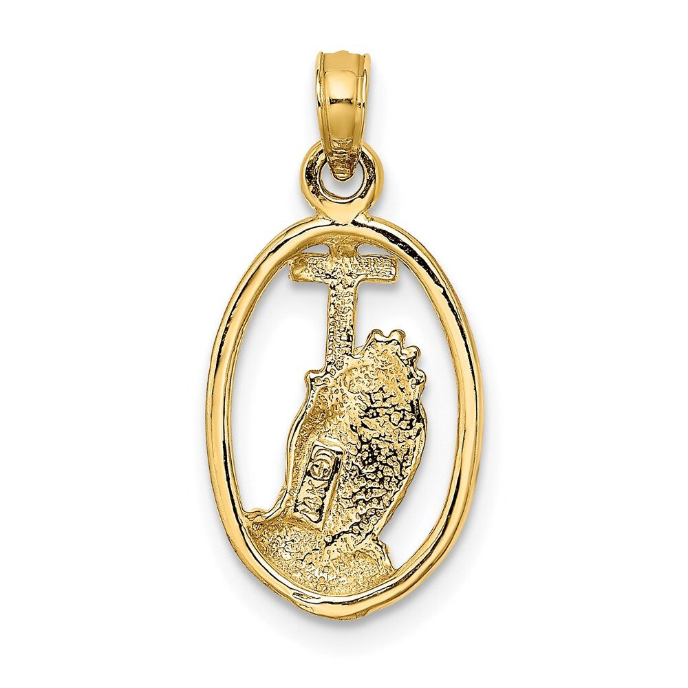 14k Yellow Gold Praying Hands and Cross In Oval Charm Pendant for Women