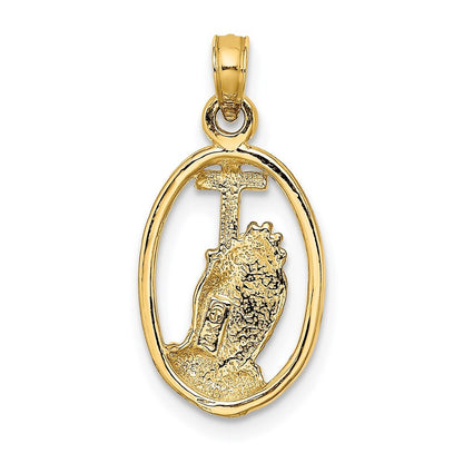 14k Yellow Gold Praying Hands and Cross In Oval Charm Pendant for Women