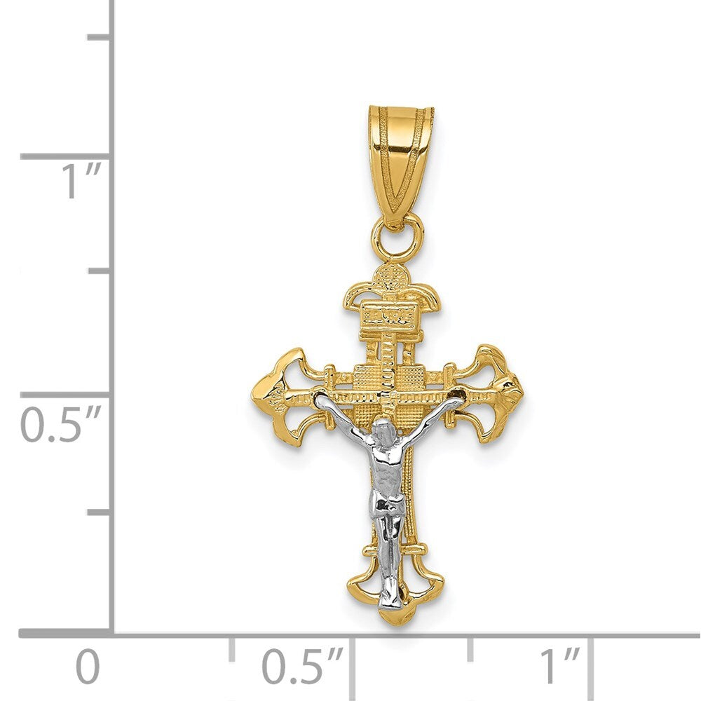 14k Two-tone Gold INRI Crucifix Charm Pendant for Women