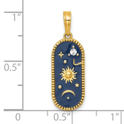 14k Yellow Gold with White Rhodium Polished Enamel Sun And Moon Charm
