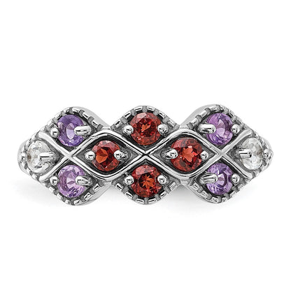 Sterling Silver Rhodium-plated Garnet Amethyst and White Topaz Ring Size 7