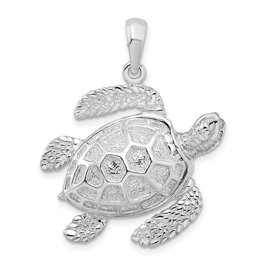 Sterling Silver Rhodium-Plated Polished 3D Large Sea Turtle Pendant