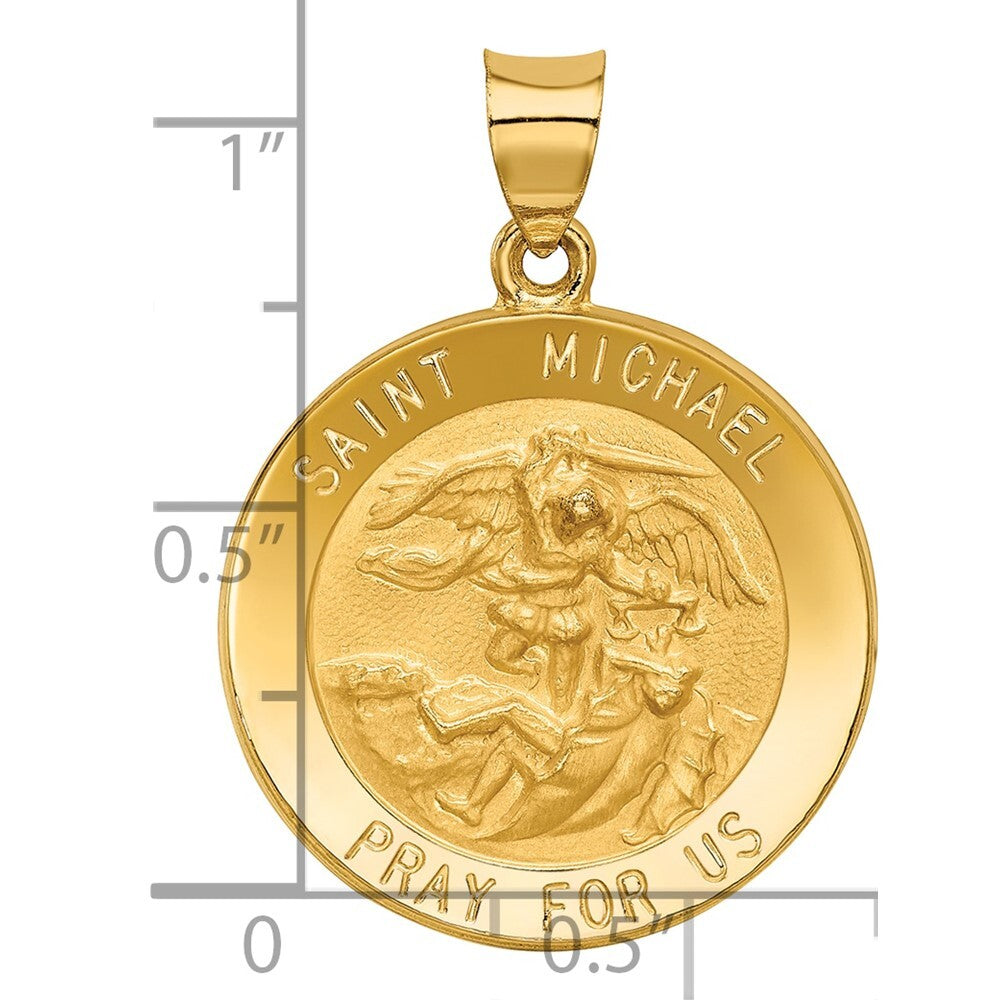 14k Yellow Gold Saint Michael Medal Hollow Pendant