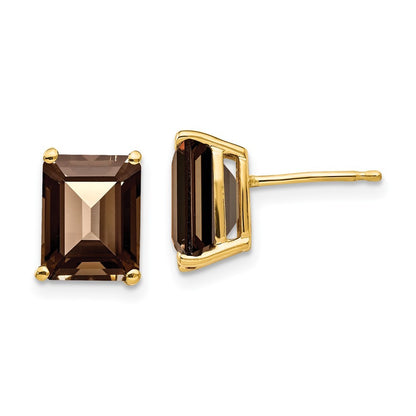 14k Yellow Gold 9x7 Emerald Smoky Quartz Earrings
