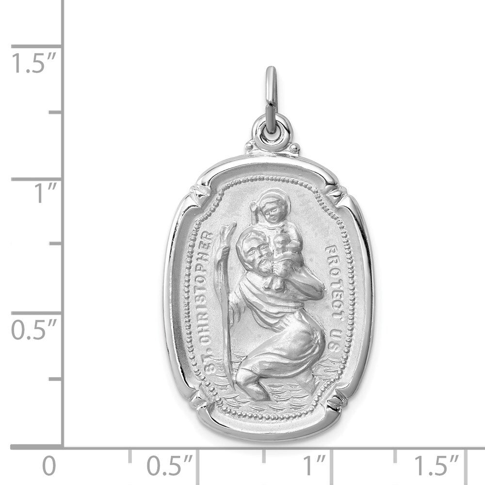 Sterling Silver Rhodium-plated St. Christopher Medal Pendant