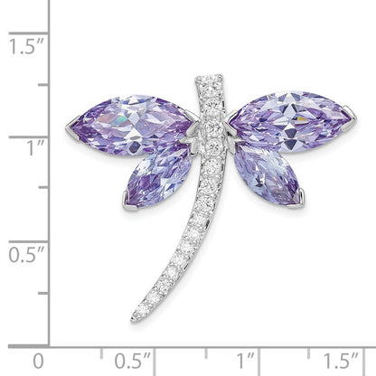 Sterling Silver Rhodium-plated Lavender Cubic Zirconia Dragonfly Slide