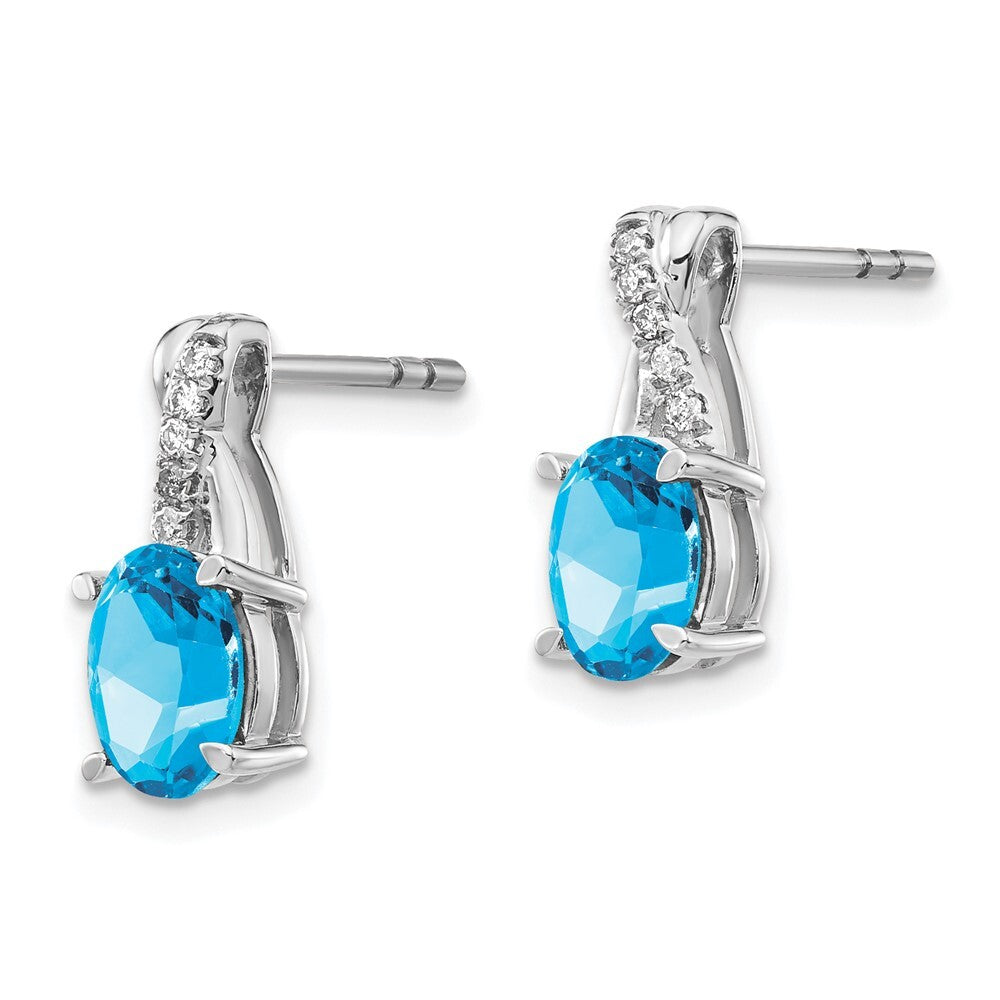 14k White Gold Blue Topaz and Diamond Drop & Dangle Earrings