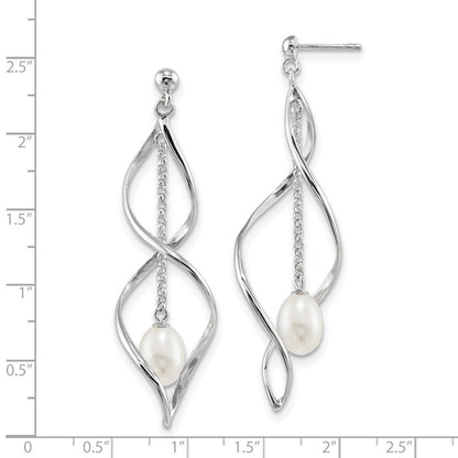 Sterling Silver 7-8mm White Rice Freshwater Cultured Pearl Post Dangle Earring
