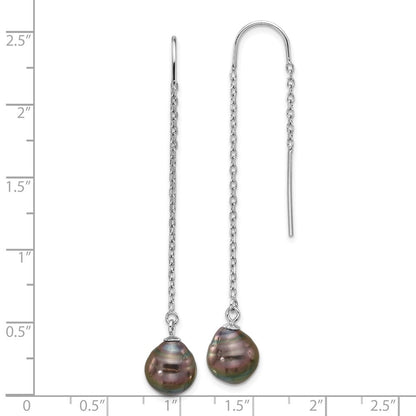 Sterling Silver  Black Teardrop Saltwater Cultured Pearl Threader Earrings