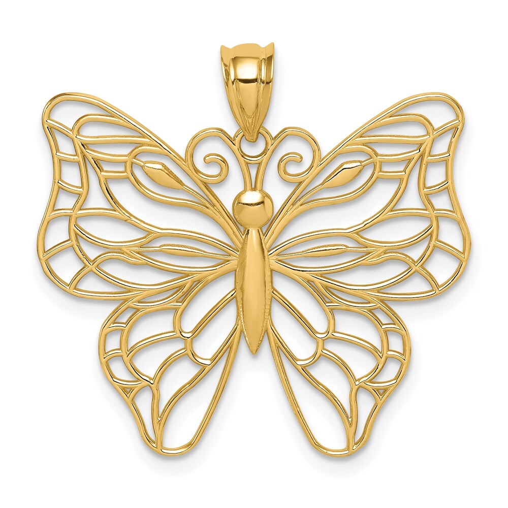 14k Yellow Gold Polished Large Butterfly Pendant for Women