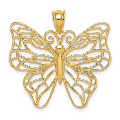 14k Yellow Gold Polished Large Butterfly Pendant for Women
