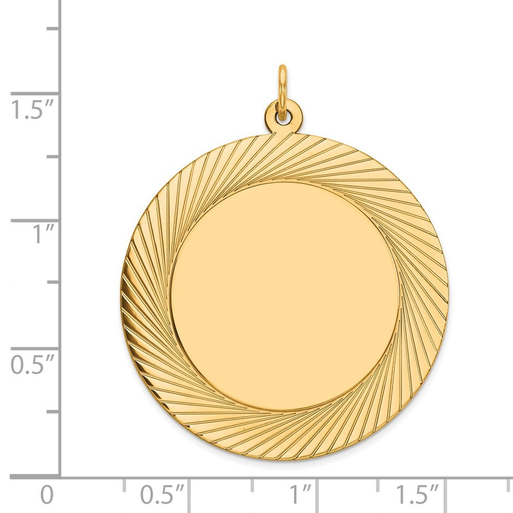 14k Yellow Gold Etched Design .018 Gauge Circular Engravable Disc Charm