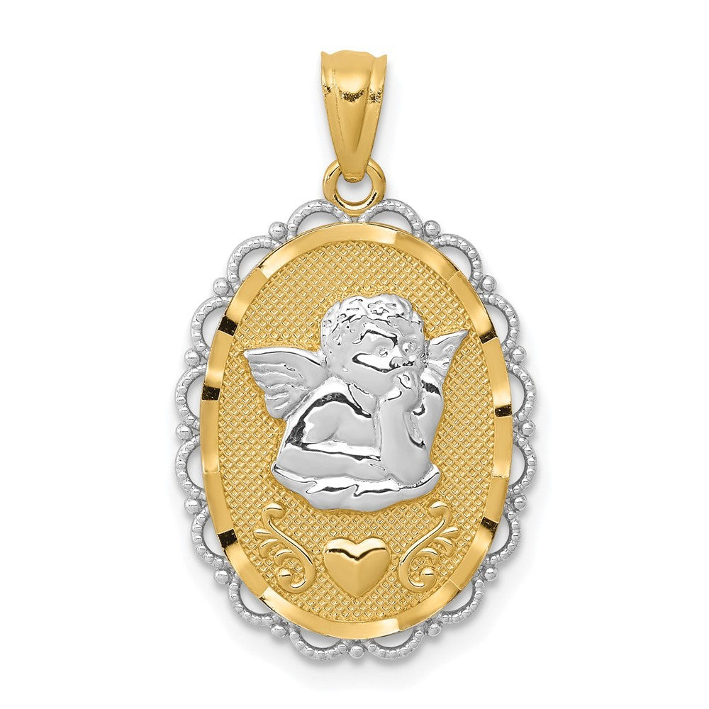14k Yellow Gold w Rhodium Angel Pendant