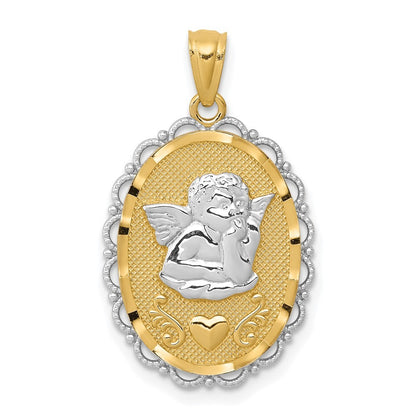 14k Yellow Gold w Rhodium Angel Pendant