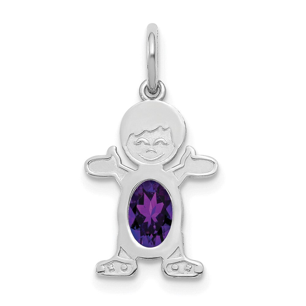14k White Gold Boy 6x4 Oval Genuine Amethyst-February Pendant for Women