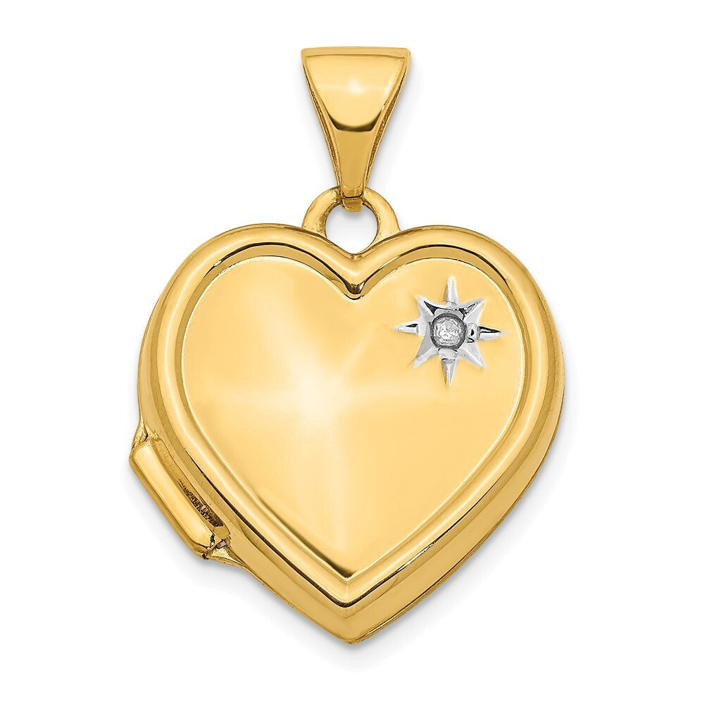 14k Yellow Gold  White Rhodium Diamond 16mm Heart Locket Pendant for Women