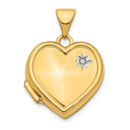 14k Yellow Gold  White Rhodium Diamond 16mm Heart Locket Pendant for Women