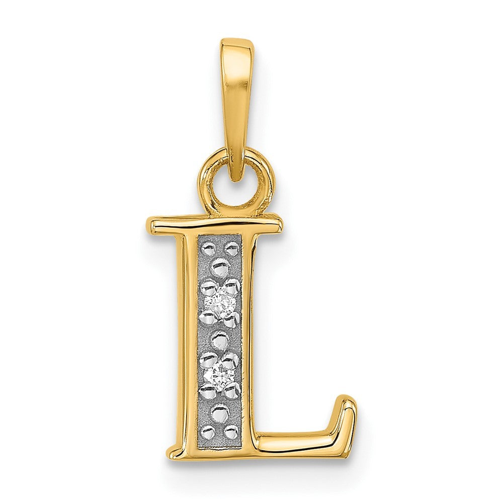 14k Yellow Gold with Rhodium Diamond Letter L Initial Pendant