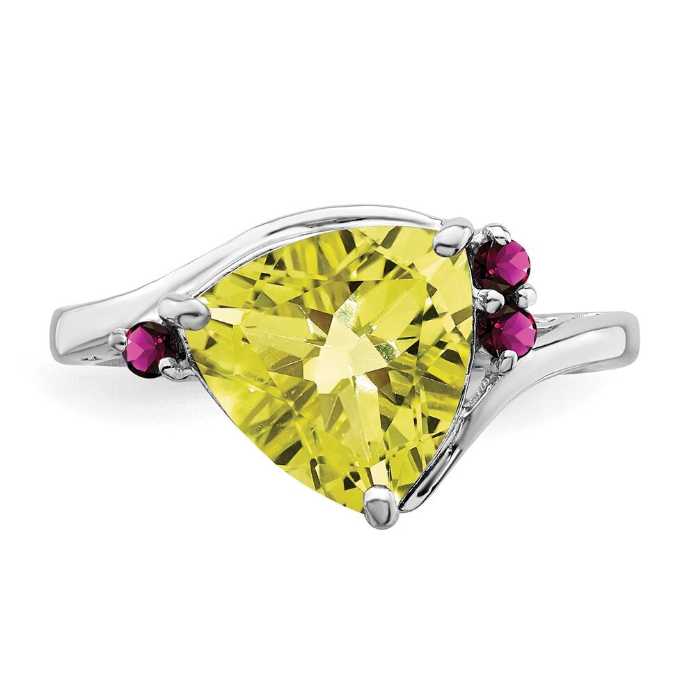 Sterling Silver Rhodium Lemon Quartz & Rhodolite Garnet Ring Size 5