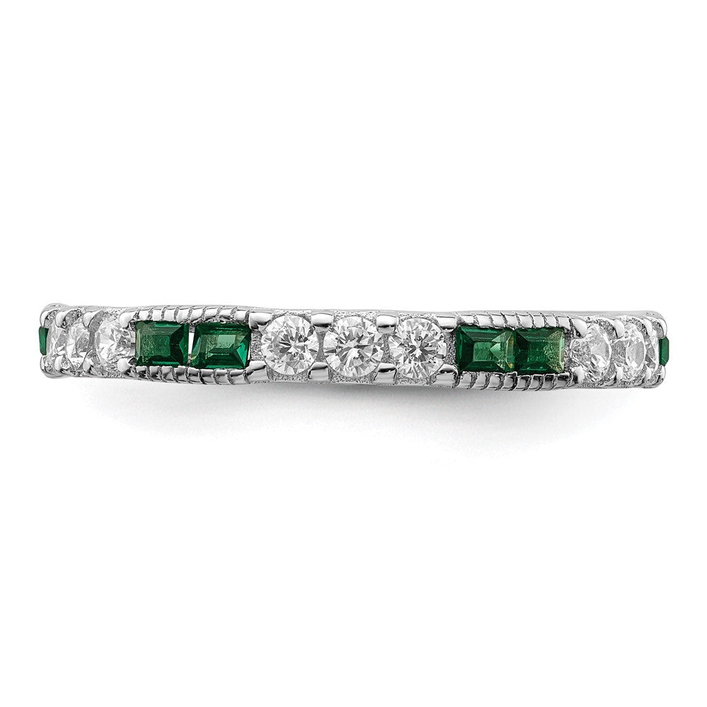 Sterling Silver Rhodium-plated Synthetic Green Spinel & Cubic Zirconia Band SZ 6