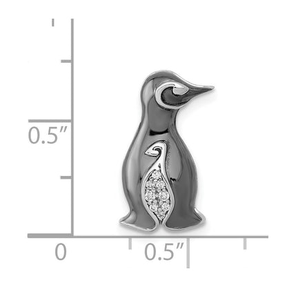 14k White Gold  Black Rhodium Diamond Penguins Chain Slide Pendant for Women