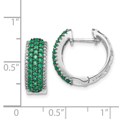 14k White Gold Diamond and Emerald Hinged Hoop Earrings