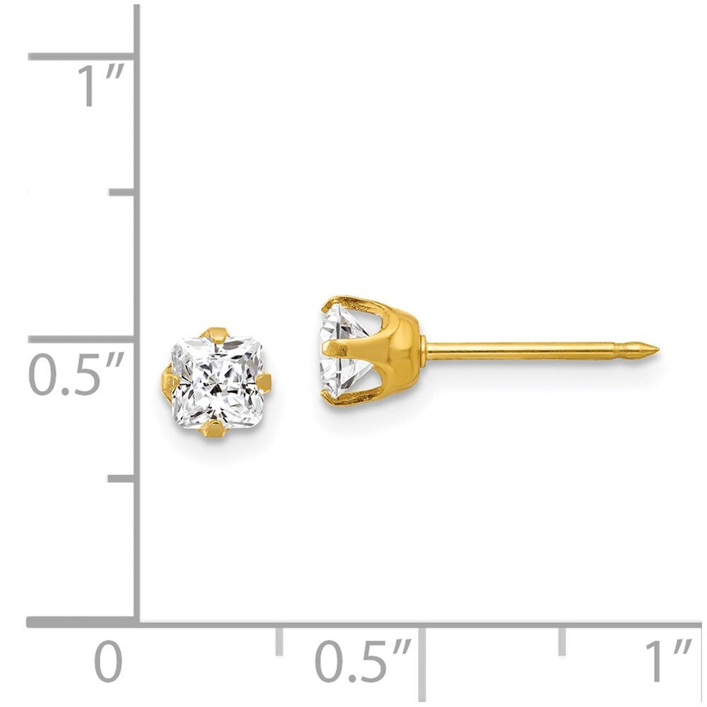 14k Yellow Gold 5mm Sq. Princess Cubic Zirconia Stud Earrings Gift for Women