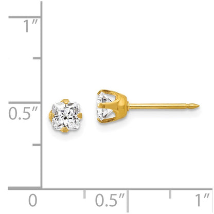 14k Yellow Gold 5mm Sq. Princess Cubic Zirconia Stud Earrings Gift for Women