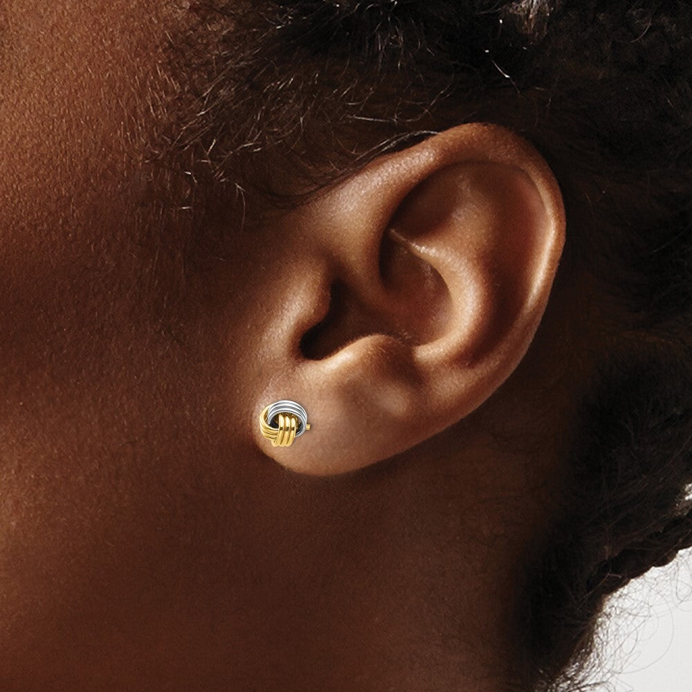 14k Yellow Gold White Rhodium Love Knot Earring Gift for Women
