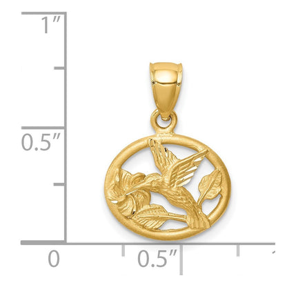 14k Yellow Gold Diamond-Cut Brushed Hummingbird Pendant for Women