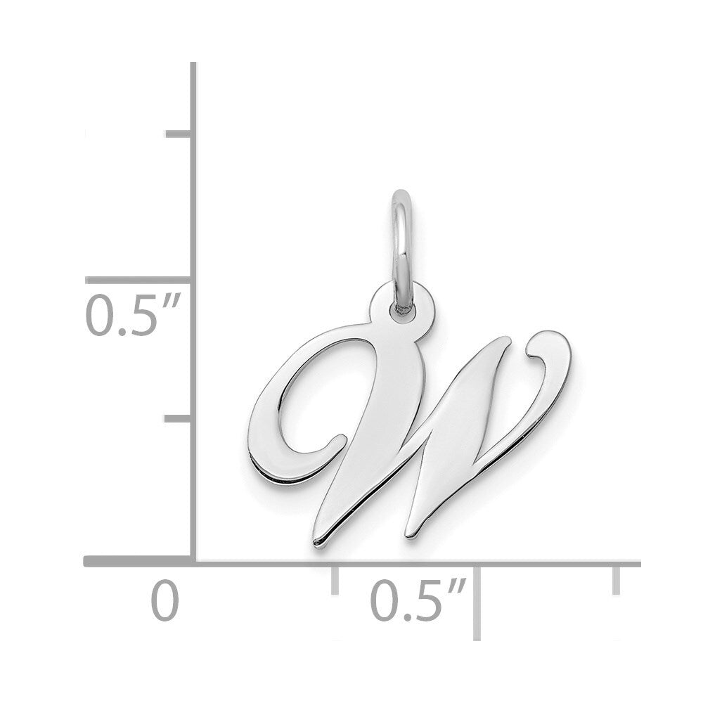 14k White Gold Small Fancy Script Letter W Initial Charm Pendant for Women