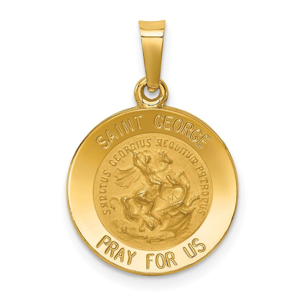 14k Yellow Gold Polished and Satin St George Medal Hollow Pendant for Women