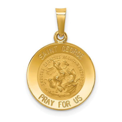 14k Yellow Gold Polished and Satin St George Medal Hollow Pendant for Women
