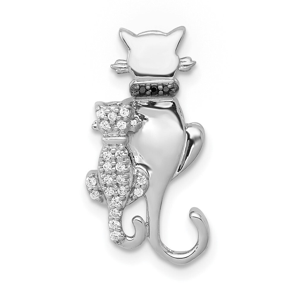 14k White Gold White and Black Accent Diamond Cats Chain Slide Pendant for Women
