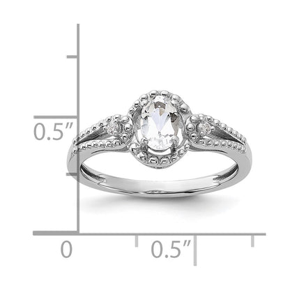Sterling Silver Rhodium-plated White Topaz & Diamond Ring