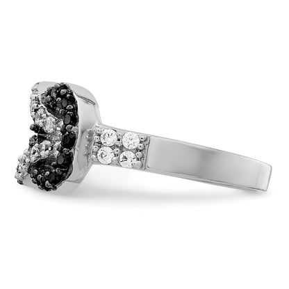 Sterling Silver Rhodium Black and Clear Cubic Zirconia Love Knot Ring Size 7