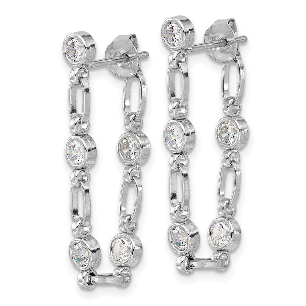 Sterling Silver Rhodium-plated Bezel Cubic Zirconia Post Dangle Earrings
