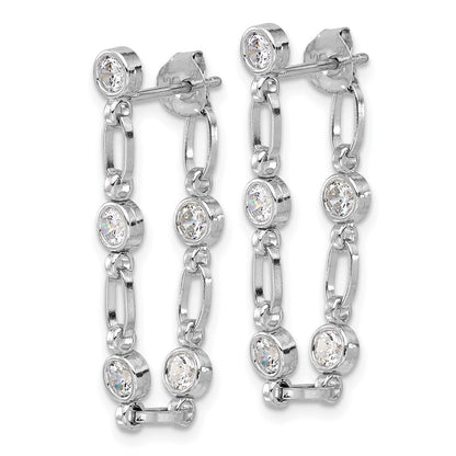 Sterling Silver Rhodium-plated Bezel Cubic Zirconia Post Dangle Earrings