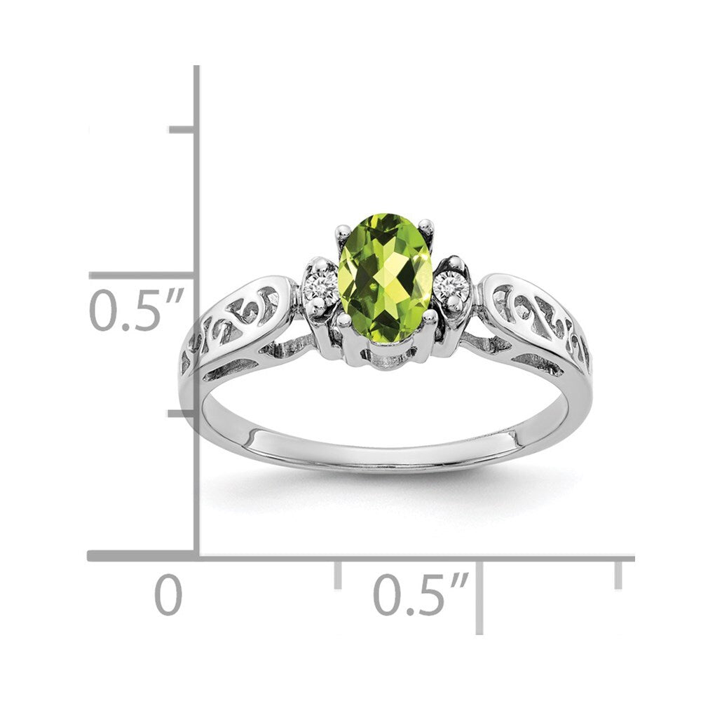 14k White Gold 6x4mm Oval Peridot AA Diamond ring