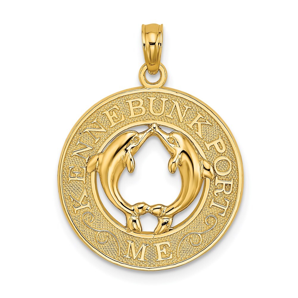 14k Yellow Gold KENNEBUNKPORT ME Dolphins Charm Pendant for Women
