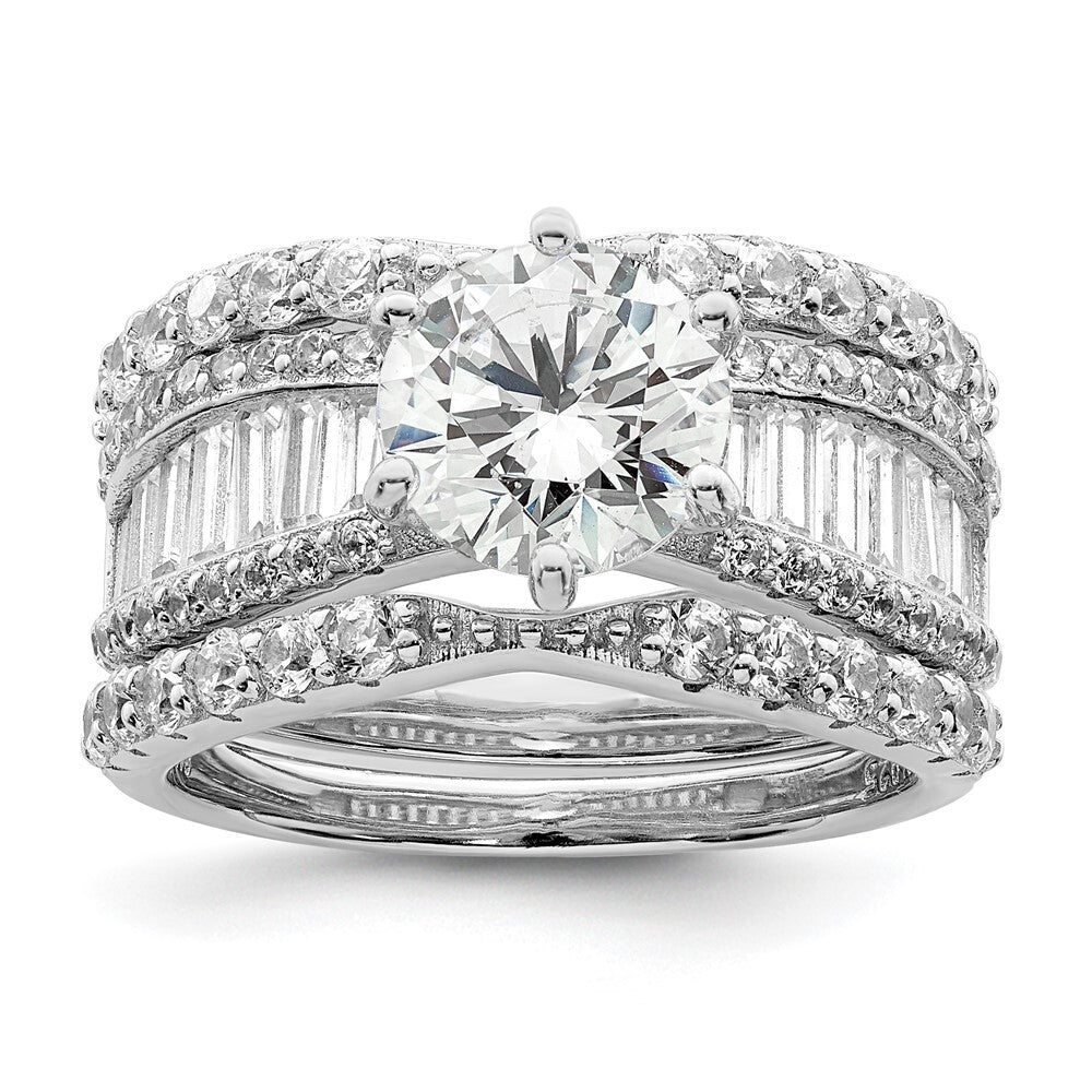 Sterling Silver Polished Rhodium-plated CZ Trio 3 Ring Set Size 6