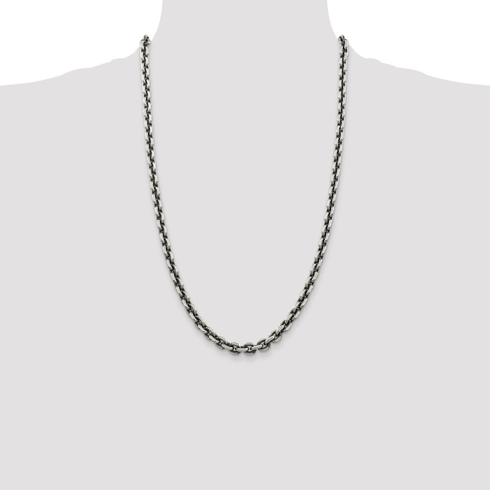 Sterling Silver Antiqued 7.0mm Diamond-cut Elongated Open Link Chain