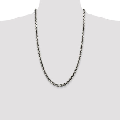 Sterling Silver Antiqued 7.0mm Diamond-cut Elongated Open Link Chain