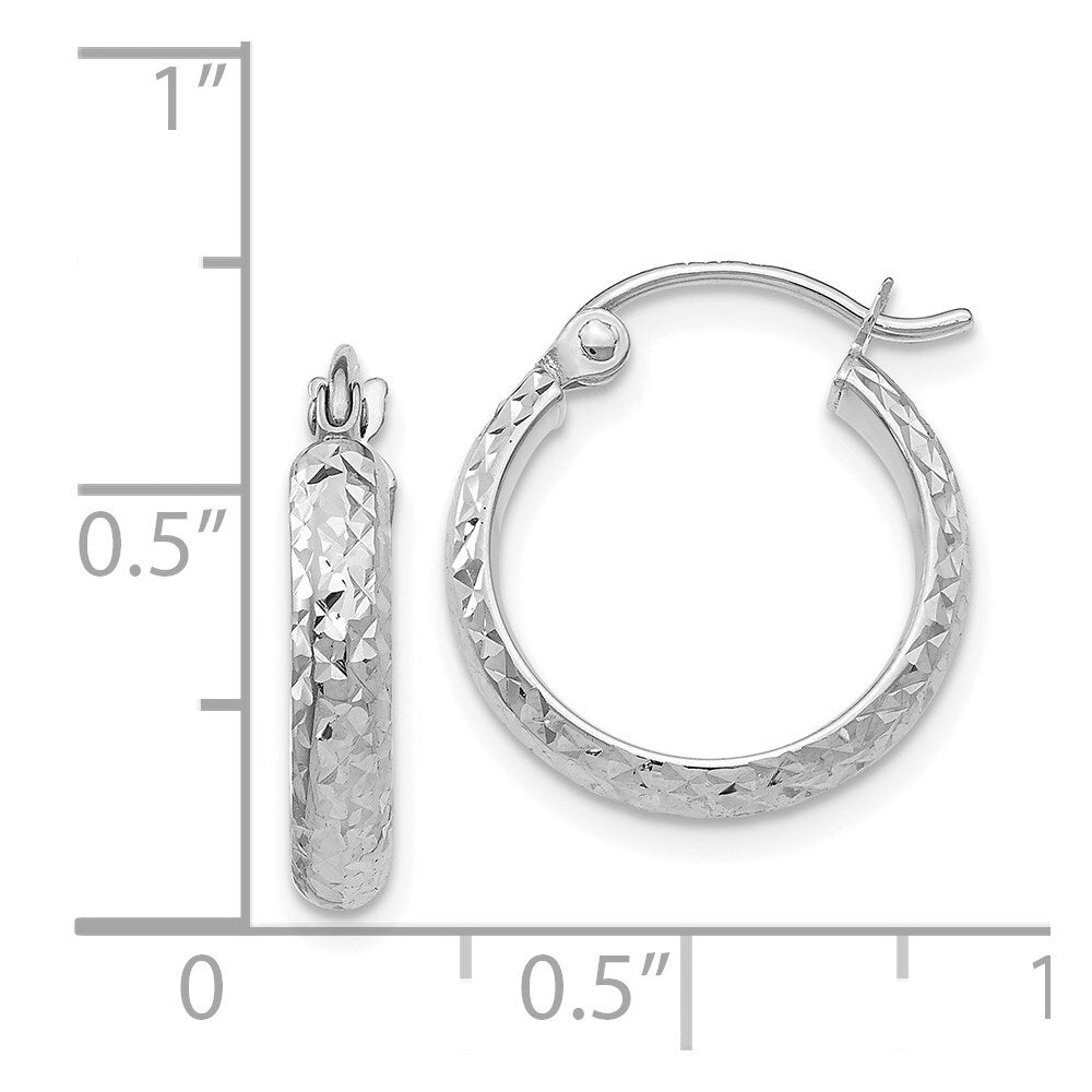 14K White Gold Diamond-cut 2.8x15mm Hollow Hoop Earrings Gift for Women