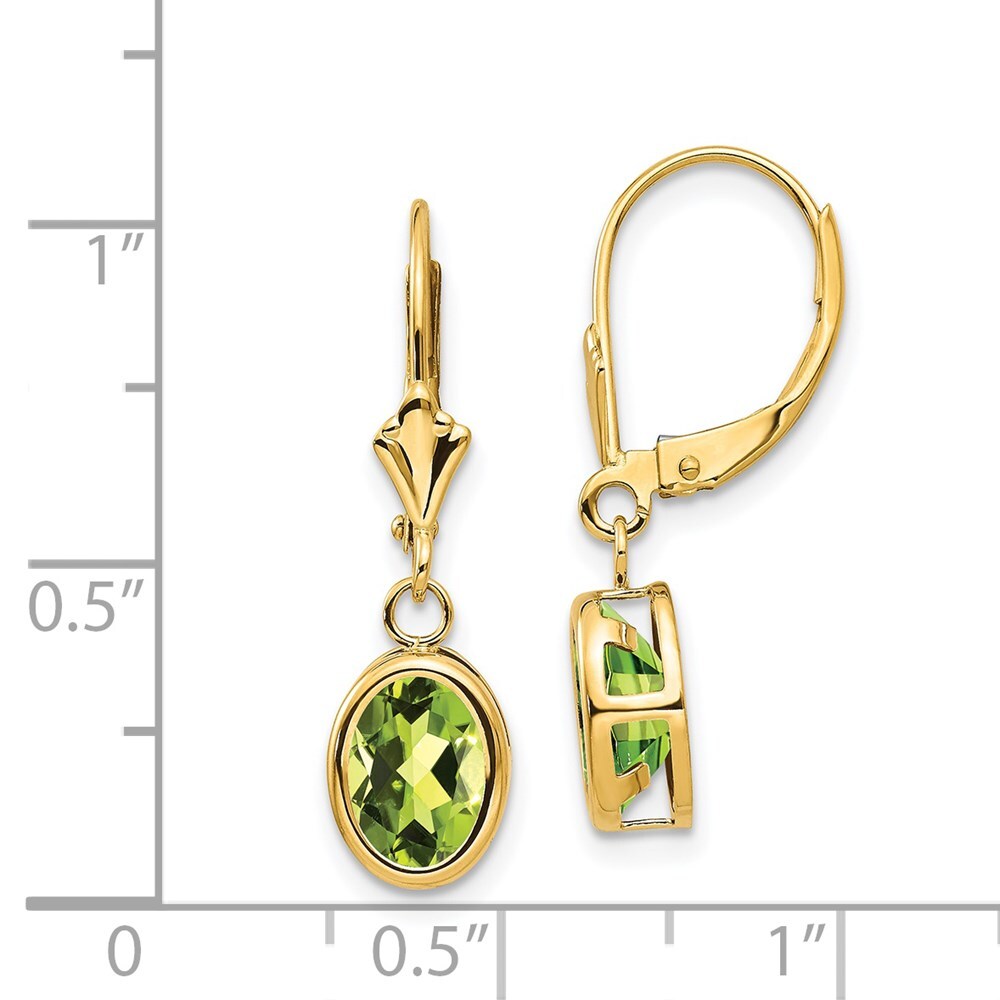 14k Yellow Gold 8x6mm Oval Peridot Leverback Earrings Gift for Women