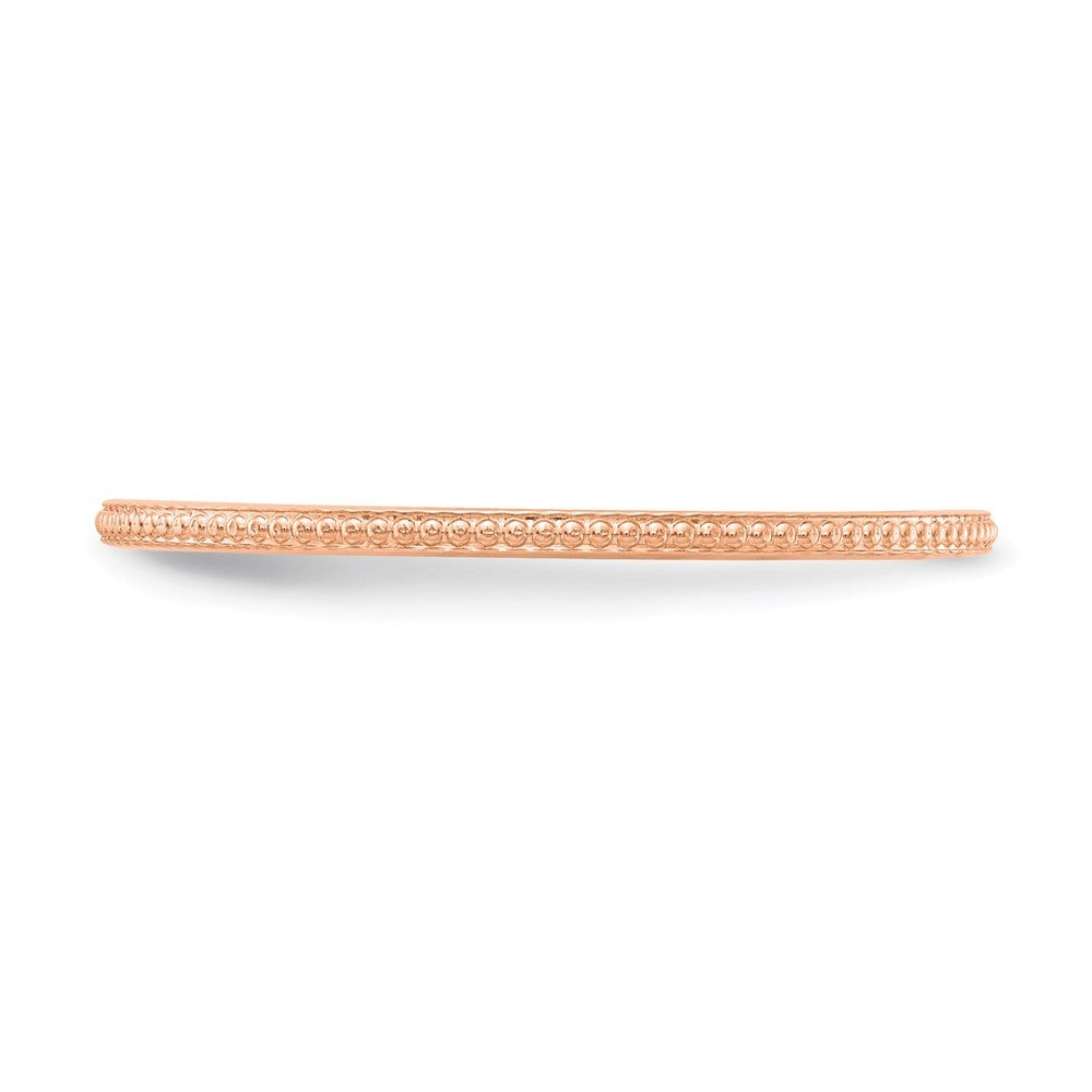 14K Rose Gold 1.2mm Beaded Stackable Band Ring Size 7