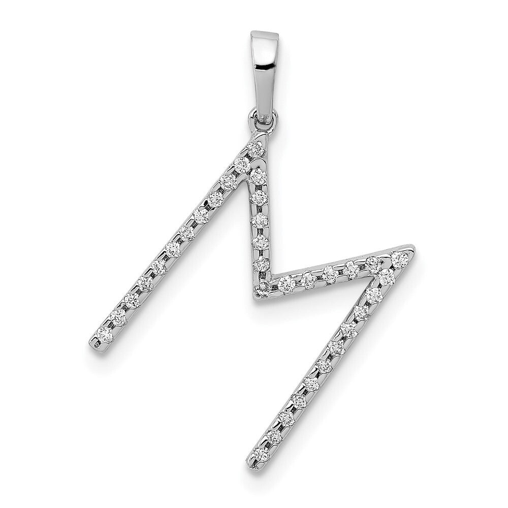 14k White Gold Diamond Letter M Initial Pendant for Women